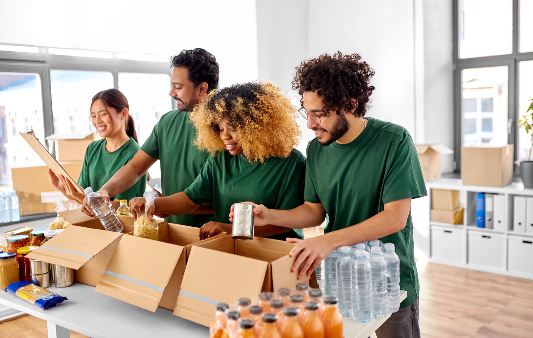 Volunteers preparing community supplies